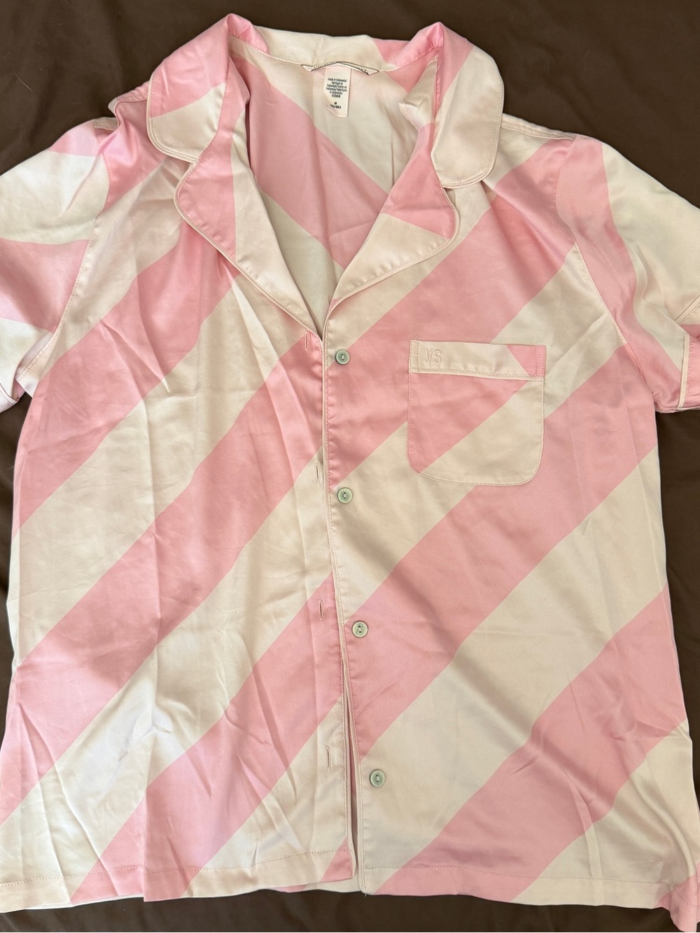 Victoria's Secret Pink & Cream Diagonal Stripe Button-Up Pajama Shirt